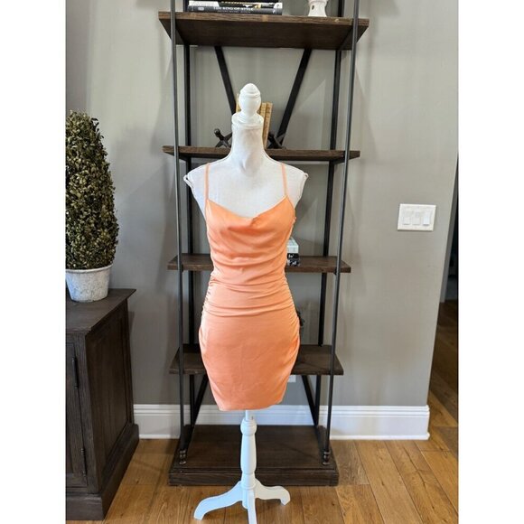 Ramy Brook Kiki Satin Cowl Neck Mini Dress Orange Womens Size 0 - Picture 4 of 11